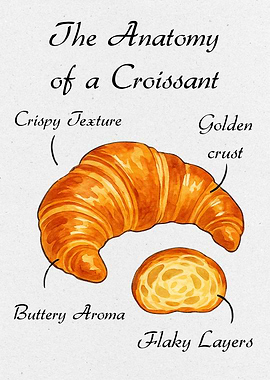 Croissant Anatomy Watercolor Illustration