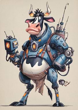 Cyberpunk Cow Cartoon Character