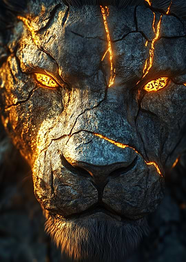 Stone Lion with Glowing Eyes