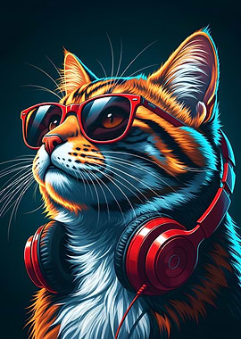 Cool Cat with Headphones and Sunglasses