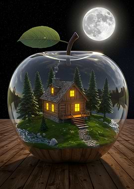 Cabin in an Apple Under Moonlight