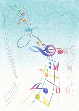 Colorful Music Notes on Blue Background