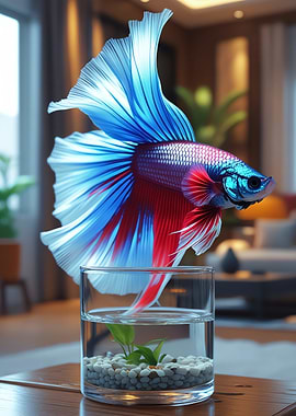 Colorful Betta Fish in Glass Bowl