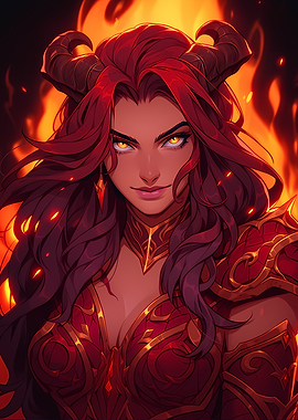 Fiery Demon Woman Portrait