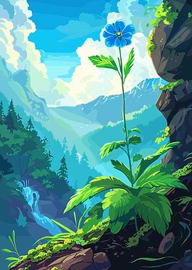 Blue Flower in Mountain Landscape
