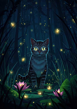 Cat in the magical forest