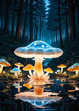 Glowing Mushrooms in Enchanted Forest