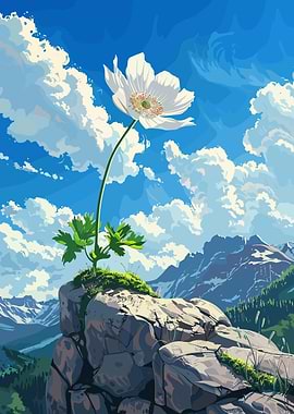 White Flower on Mountain Peak