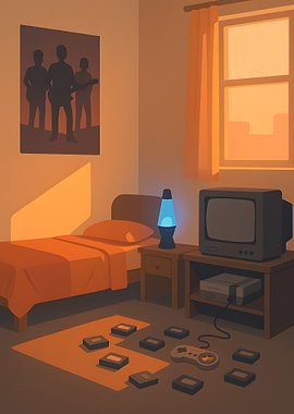 Retro Gaming Room Illustration