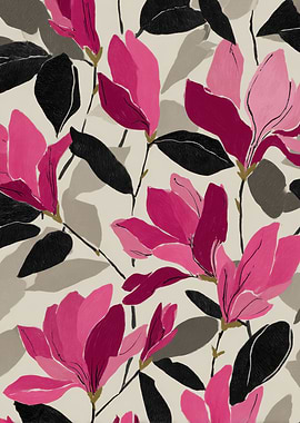 Floral Pattern with Pink Magnolias