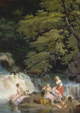 Nymphs Bathing by a Waterfall Painting