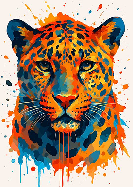 Colorful Leopard Portrait with Watercolor Effect