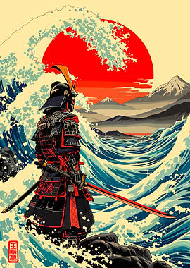 Samurai Warrior in Ocean Landscape