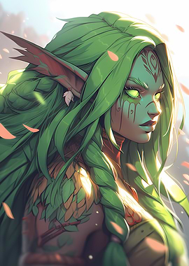 Green-skinned Elf with Glowing Eyes