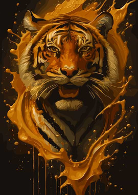 Tiger in Golden Liquid Splash