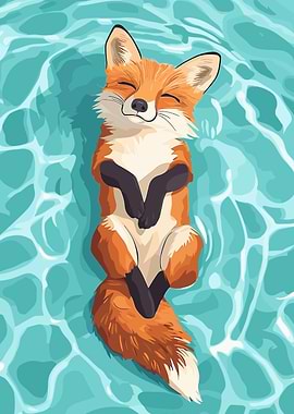 Fox Floating Peacefully in Water