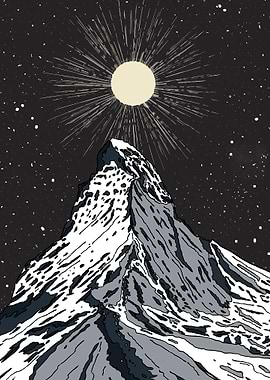 Mountain Peak Under Starry Night Sky