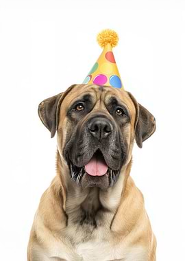 Mastiff Dog with Birthday Hat Portrait