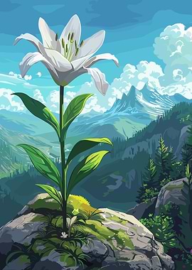 White Lily in Mountain Landscape