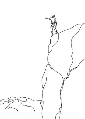 Climber on Peak Minimalist Line Art