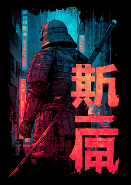 Cyberpunk Samurai with Japanese Text