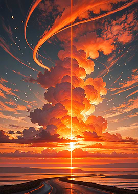 Dramatic sunset with light beam