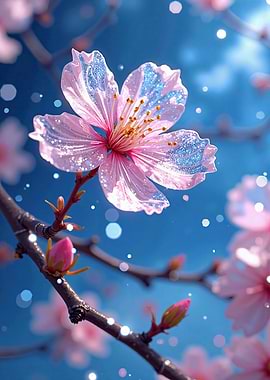Pink Cherry Blossom Branch with Bokeh
