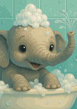 Cute Elephant Taking a Bubble Bath