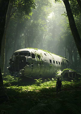 Overgrown Airplane Wreck in Jungle