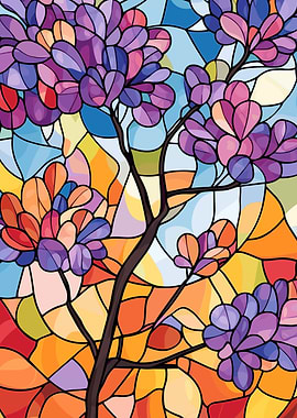 Stained Glass Floral Branch Illustration