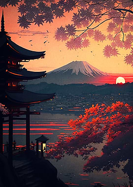 Japanese Mount Fuji Sunset