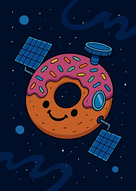 Donut Satellite in Space Cartoon