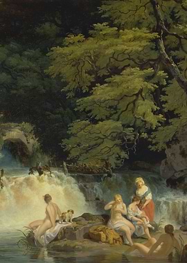 Bathers by a Waterfall Painting