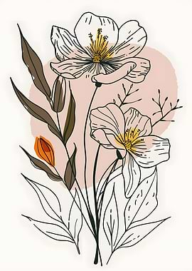 Floral Line Art with Abstract Background