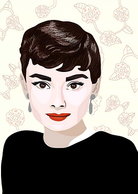 Audrey Hepburn Portrait with Floral Background