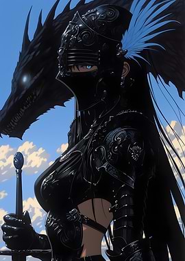 Black Knight and Dragon Anime Art