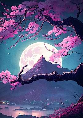 Cherry Blossoms Mountain Landscape