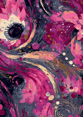 Abstract Floral Painting with Pink Accents