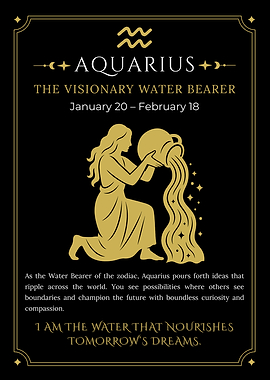 Aquarius Zodiac Art with Golden Water Bearer Symbol