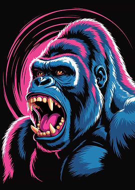 Roaring Gorilla with Pink Accents