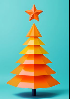Geometric Orange Christmas Tree on Blue