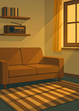 Cozy Room Interior with Sofa and Radio