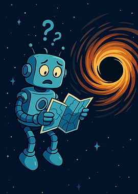 Lost Robot with Map Near Black Hole