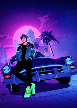 Anime Boy Car Cityscape