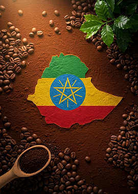 Ethiopia Coffee Bean Flag Art