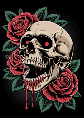 Skull with Roses Illustration