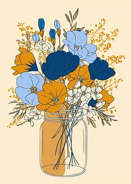Floral Bouquet in Mason Jar Illustration