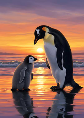 Penguins at Sunset