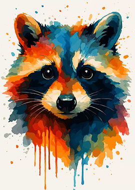 Colorful Raccoon Watercolor