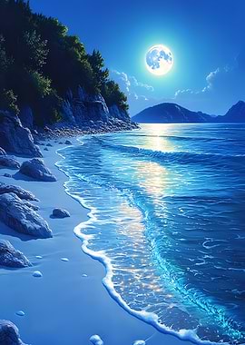 Moonlit Ocean Beach Landscape